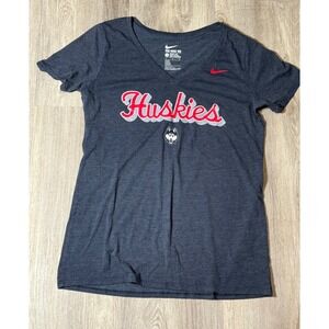 Nike Huskies T-Shirt Women's Large Gray V-Neck Short Sleeve Athletic Cut Top